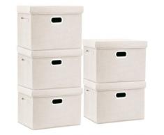 TYEERS Grande Scatole Portaoggetti, in Tessuto, Pieghevole, Scatole con Coperchio per Armadio, Vestiti, Contenitore per Armadio - Set di 5 - Beige