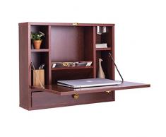 COSTWAY Scrivania Pieghevole a Muro in Legno, Tavolo da Parete Pieghevole e Richiudibile con Cassetto, Scrivania a Scomparsa Salvaspazio per Salotto, Cucina e Camera da Letto (Marrone)