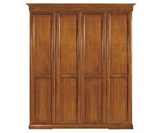 Mar.c.a. Design - Armadio con 4 Porte e Cappello a Gendarme Color Noce Scuro, Struttura in massello, Legno di Pioppo, Mobile da Interno Arte Povera Made in Italy - Misura 210x67x250h