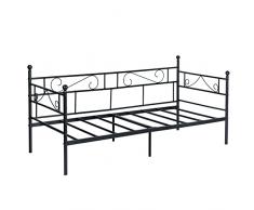 EGOONM Struttura Letto-Struttura Letto in Metallo, Divano letto, Letto per Adulti, 190 x 90 cm (Nero)