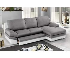 Dafne Italian Design Divano Letto angolare 2 posti con penisola a Destra. Similpelle Bianco, Tessuto Grigio (cm. 271 x 166 x 91h)