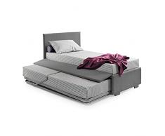 Letto Facile - Morph Letto Imbottito singolo in Tessuto con Letto Estraibile - Made in Italy (80 x 190 cm) (Grigio)