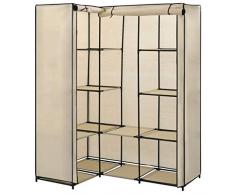 Tidyard Armadio Cabina, Guardaroba ad Angolo, Appendiabiti in Ferro, con Copertura Richiudibile Marrone/Crema 130x87x169 cm