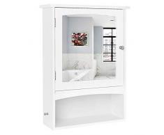 VASAGLE Armadietto con Specchio, Armadietto a Parete con Ripiano Regolabile, Armadietto Medicinale Stile Country, Mobile per Bagno di Legno, 48 x 16 x 65 cm (L x P x A), Bianco, BBC21WT