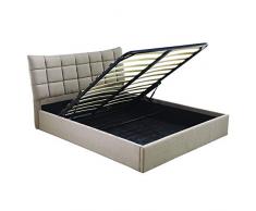 Cribel 18 Letto Matr. Serena Tortora Tessuto C/Contenitore, Legno, poiluretano, Marrone, 206.5 x 171 x 31 cm