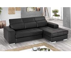 Dafne Italian Design Divano Letto angolare 3 posti con penisola a Destra. Similpelle Nero (cm. 259 x 178 x 94h)