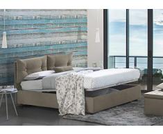 Talamo Italia Letto contenitore Una piazza e mezza Giulia, Made in Italy, Letto con rivestimento in tessuto, Apertura frontale, con materasso cm 120x190 incluso, Tortora