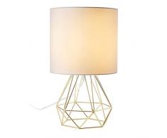 VONLUCE Lampada da Tavolo Abat-Jour da Comodino Moderno per Camera da Letto Lampada da Soggiorno Forma di Gabbietta con Finitura Cromata e Paralume Bianco (Doro)