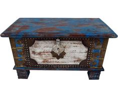 Guru-Shop Cassapanca, Scatola di Legno con Accessori in Metallo, blu Antico, Legnodimango, 46x80x40 cm, Cassapanche, Scatole, Casse