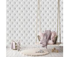 murimage Carta Parati Pelle Bianco 274 x 254 cm Include Colla Ottica 3D Cuoio Lusso Trapuntato Diamante fotomurali wallpaper camera da letto