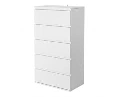 Cassettiera Bianca Armadietto al Cassetti con 5 cassetti Cassettiera per camera da letto Comodino con cassetti Comò moderno Armadietto del cassetto Mobiletto per corridoio soggiorno Casa 55x33x100 cm