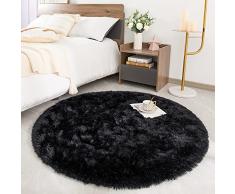 ROHATIM Tappeto rotondo Peloso Soggiorno Tappeti per Grandi Dimensioni Salotto Moderno cameretta Bimba tappeti,Tappeto morbido e soffice per la camera da letto(Nero,Ø 100 cm Rotondo)
