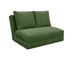 EVERGREENWEB - Divano Letto 2 posti Futon - Divano Letto Tatami allungabile - Divano da Pavimento Regolabile con 2 comodi cuscini - Divano letto Materasso piazza e mezzo Colore Verde | Hoshi