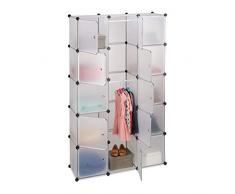 Relaxdays 10021967_50 Scaffale Componibile con 11 Scomparti, Cabina Armadio con 2 Bastoni Appendiabiti, Plastica, Trasparente