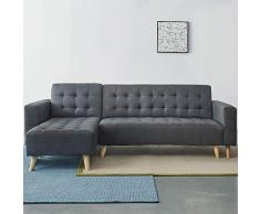 CONCEPT USINE - Divano Angolare Lato Sinistro Trasformabile Scandinavo Sherbrooke 4 Posti Grigio Scuro - Divano Letto Moderno in Tessuto - Larghezza 236 cm - Equilibrio, Comfort, Design, Resistente