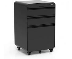 Dripex Cassettiera da Ufficio, Mobiletto per Documenti Rotelle con 3 Cassetti e Serratura Cartelle Sospese Design antiribaltamento ufficio, studio, 40 x 45 x 60 cm