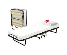 Cortassa - Letto Brandina Pieghevole con Materasso in Poliuretano Alto 10 cm con Guanciale Omaggio, Struttura Rete Singola a Doghe in legno 80 x 200, Letto Salvaspazio con Rotelle