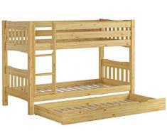 Erst-Holz Letto a Castello 90x200 in Pino massello con doghe rigide cassettone Letto 60.15-09Ni70S7
