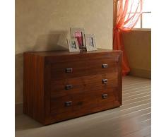 Comò etnico coloniale "Cube" in legno massello di teak 3 cassetti - Finitura color noce - Prezzo OUTLET ONLINE