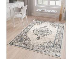 TAPISO Tappeto Vintage Camera Salotto Soggiorno Floreale Bordatura Orientale Grigio Crema Ecrù 200 x 300 cm