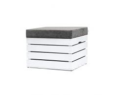 GrandBox Panca Contenitore in Legno 37x40x50 Sgabello con Coperchio, Imbottito, Cassapanca con Vano Portaoggetti, Pouf Legno Retro Shabby Chic Vintage - Bianca Set di 1