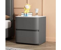 WIQUYBML Organizzatore per comodini in legno massello Comodino in pelle Ripiani in lastra di pietra Semplice e moderno stile italiano Armadietto da pavimento con 2 cassetti (Grigio scuro 35