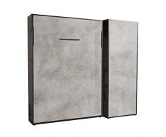 Venatura Store Letto a Scomparsa Matrimoniale con Armadio, Bianco/Cemento (Grigio Scuro/Cemento)