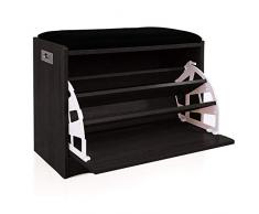EGLEMTEK Panca Mobile Contenitore Scarpiera Ribaltabile, Scarpiera Ribaltabile in Legno E Sedile Imbottito Ecopelle, 63 x 30 x 45 cm, Comodino Scarpiera Contenitore, Colore Nero