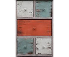 Cassettiera Vintage multicolor in legno di paulonia L43xPR28,5xH90 cm
