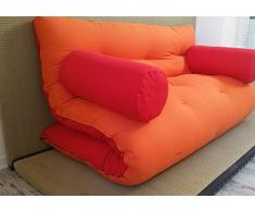 Divano letto futon con braccioli double face base tatami colori rosso/arancio misura futon 120 x 200 cm