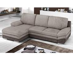 Dafne Italian Design Divano Letto angolare 2 posti con penisola a Sinistra. Tessuto Terra, Fango (cm. 271 x 166 x 91h)