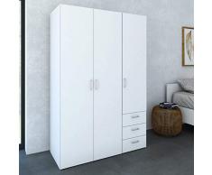 Dmora Armadio Guardaroba Ante battenti e Tre cassetti, Colore Bianco, 115 x 49 x h175 cm