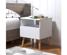 WOLTU TSR58ws Comodino Bianco con Cassetto Comodini da Notte Organizzatore da Letto in Legno