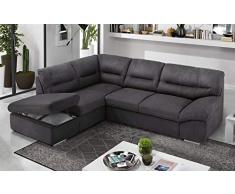 Dafne Italian Design Divano Letto angolare 2 posti con penisola a Sinistra. Tessuto Antracite (cm. 270 x 216 x 88h)