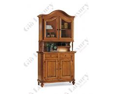Credenza con vetrina, stile classico, in legno massello e mdf con rifinitura in noce lucido - Mis. 112 x 45 x 220