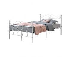 [en.casa] Struttura Letto in Metallo con Testiera e Pediera in Stile Romantico/Classico 120 x 200 cm Letto 1 Piazza e Mezza - Bianco