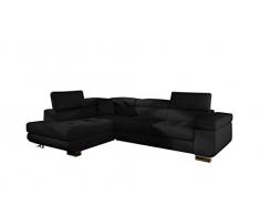 E-MEUBLES Divano ad angolo in letto Convertibile con Baule 4/5 Posti - in Tessuto - Soggiorno & Soggiorno - ALESIO (Nero (Sawana 14), Sinistra)