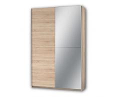 Stella Trading FAST Elegante guardaroba specchio e molto spazio – versatile armadio con ante scorrevoli effetto rovere Sonoma, Quercia, 125 x 195 x 38 cm