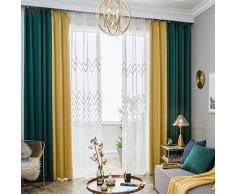 Tende oscuranti sigillate con isolamento termico super morbido - semplice moderno di lusso leggero tende da camera da letto di colore soggiorno 2 pezzi set 165 * 228 cm (larghezza * alta) giallo verde