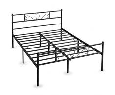 Yaheetech Letto Matrimoniale in Ferro Battuto a Doghe Struttura Letto in Metallo 140 x 190 cm Stile Rustico Moderno Nero