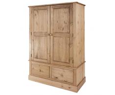 Design Vicenza Carrara - Armadio a 2 Ante e 2 cassetti, in Legno di Pino, Finitura Opaca, Effetto Anticato