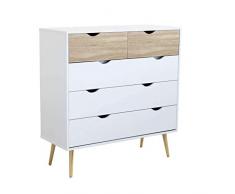 Milani Home s.r.l.s. Cassettiera in Legno di Design Stile Moderno Minimalista 4 Cassetti, Cm 99x39x101 H