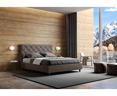 IMAGO FACTORY Elisa - Letto Contenitore Matrimoniale (160cm) Salvaspazio - Rivestimento in Ecopelle, Rete con Doghe in Legno, Materasso non Compreso, Cappuccino