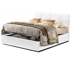 SARDAMATERASSI-Letto matrimoniale con box contenitore elegante e moderno in similpelle bianco comodo e pratico facile da pulire(materasso non incluso)