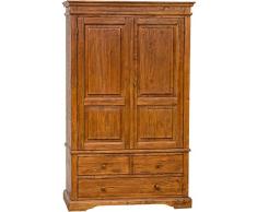 Biscottini Armadio in legno massello tiglio 197x120x59 cm | Armadio rustico legno 2 ante | Armadio shabby chic | Armadio camera da letto