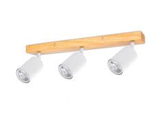 Ketom Lampada Faretti da Soffitto Orientabili Bianco, GU10 Faretti Soffitto con 3 Faretti, Legna Lampada Faretti, Applique Faretti Soffitto Moderno per Camera letto Salotto Soggiorno Cucina Corridoio