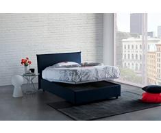 Talamo Italia Letto contenitore Una piazza e mezza Anna, Made in Italy, Letto con rivestimento in tessuto, Apertura frontale, con materasso cm 120x200 incluso, Blu
