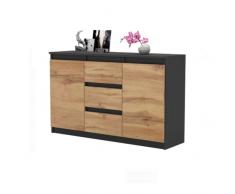 Furnica - Mikel - Cassettiera a 3 cassetti e 2 ante - Armadio per corridoio, camera da letto, altezza 75 cm, larghezza 120 cm, profondità 35 cm (antracite/rovere wotan)