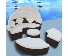 Anself Set Letto allaperto in Ratan Rotondo Sole con Baldacchino Marrone