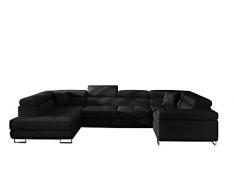 E- MEUBLES Ampio divano angolare XXL a U panoramico letto Convertibile con Baule 6/7 Posti - in Tessuto - Soggiorno & Soggiorno - Lea (Nero (Sawana 14), Sinistra)